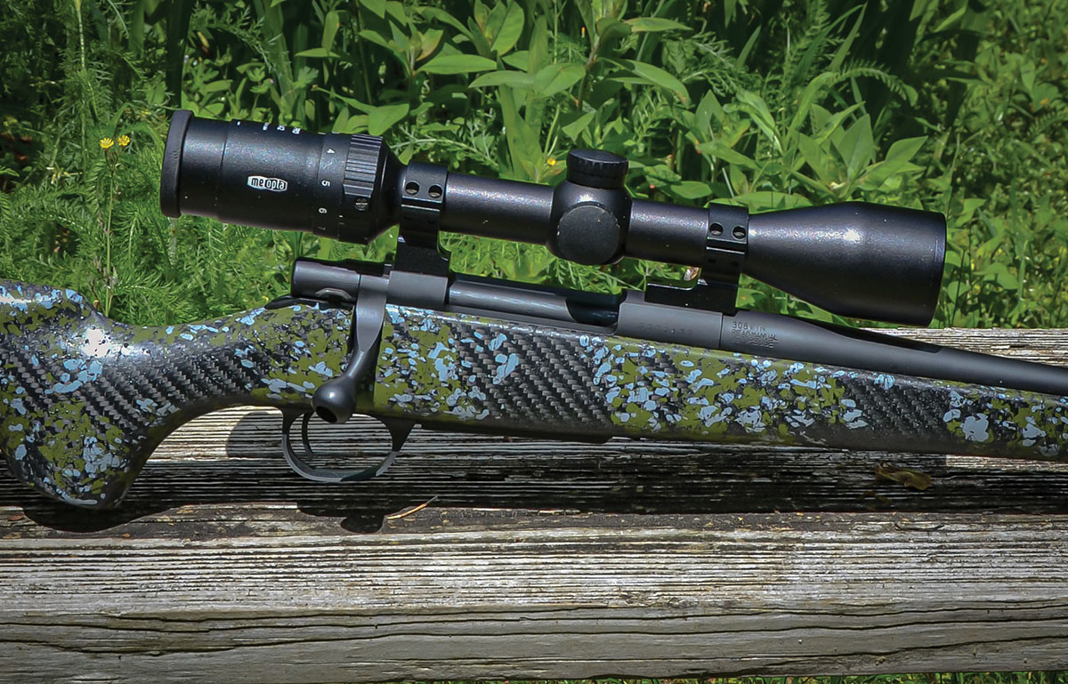 Layne’s Superlite rifle with a 20-inch barrel in 308 Winchester weighed four pounds, 13 ounces on a digital postal scale. A Meopta 3-9 X42 scope held in place by a pair of Talley lightweight one-inch aluminum rings put its hunt-ready weight at five pounds, 14.4 ounces.